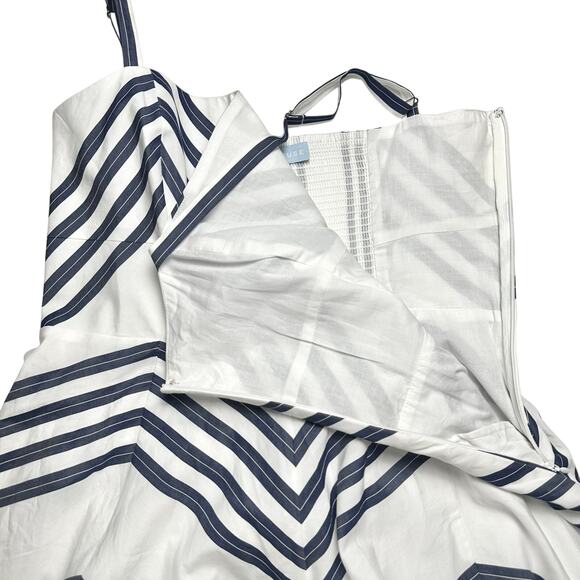 Hill House | Women | The Margot Navy Chevron Stripe Poplin Midi Dress | Sz Large - Picture 10 of 15